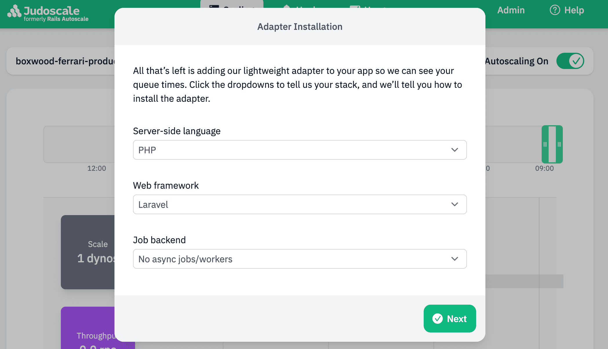 Judoscale adapter setup wizard