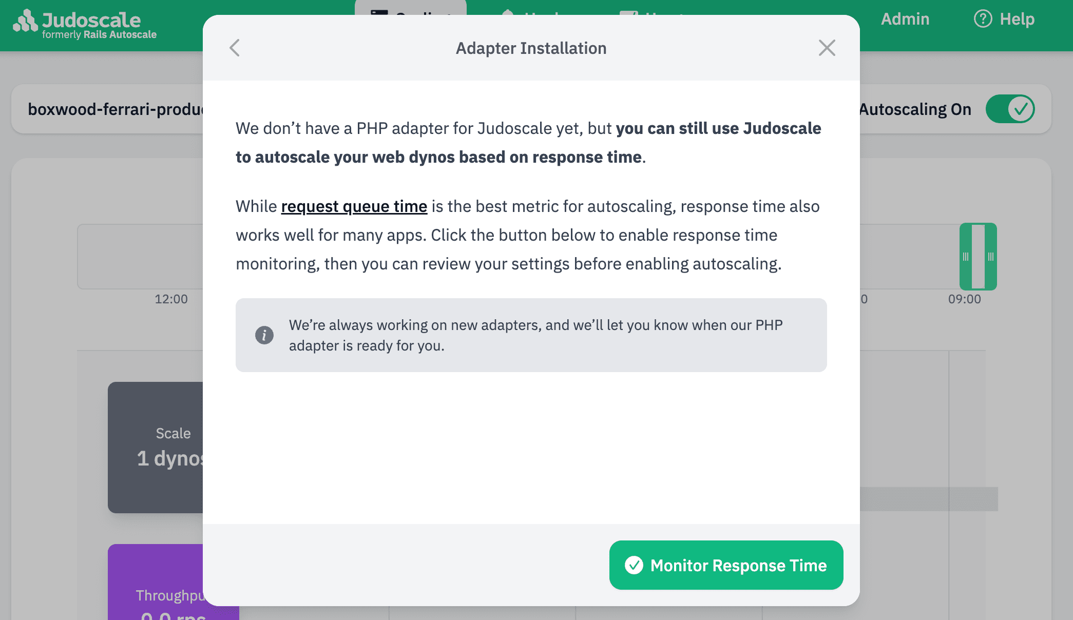 Enable response time autoscaling in the adapter setup wizard