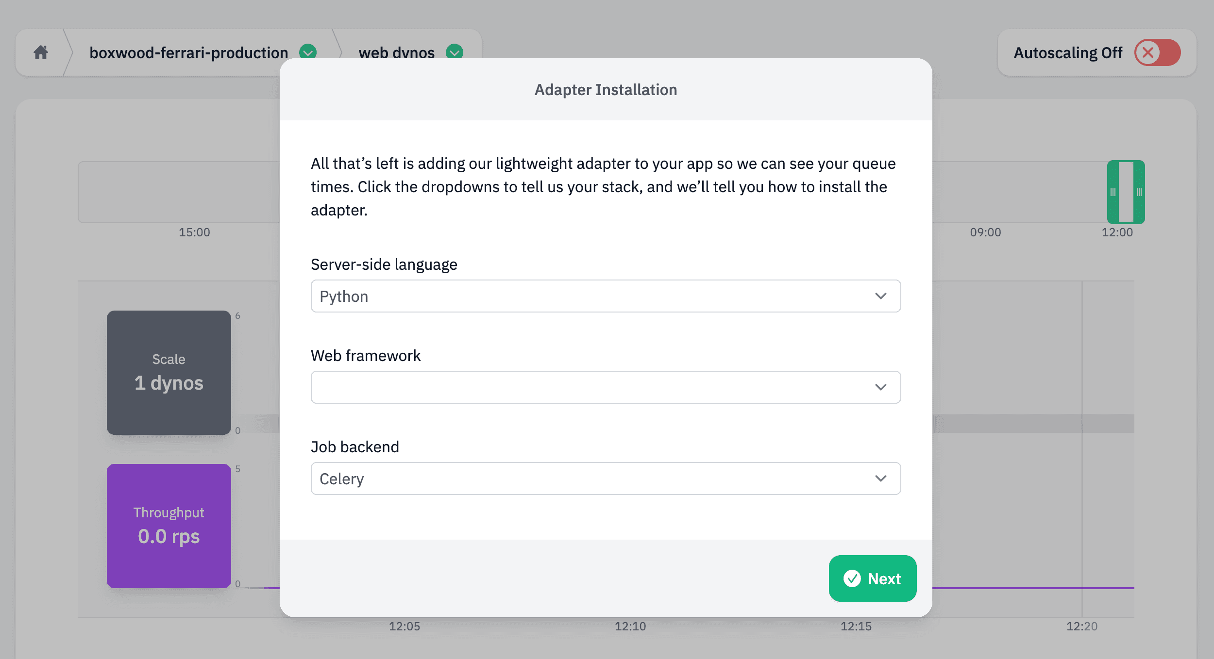 Screenshot: Judoscale adapter installation instructions