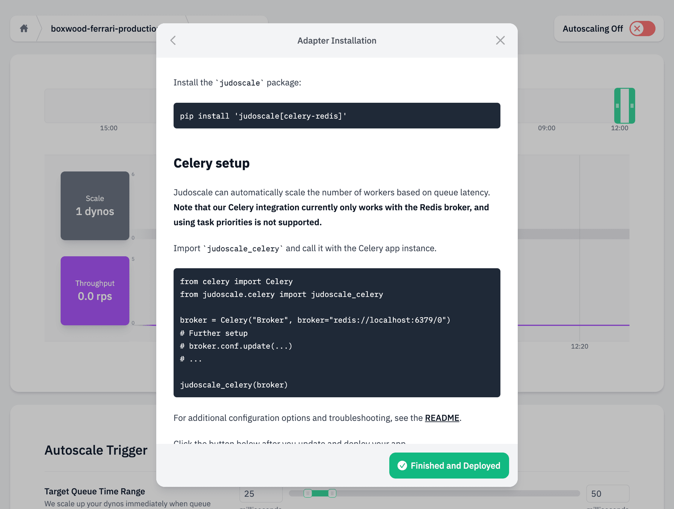 Screenshot: Judoscale adapter installation instructions