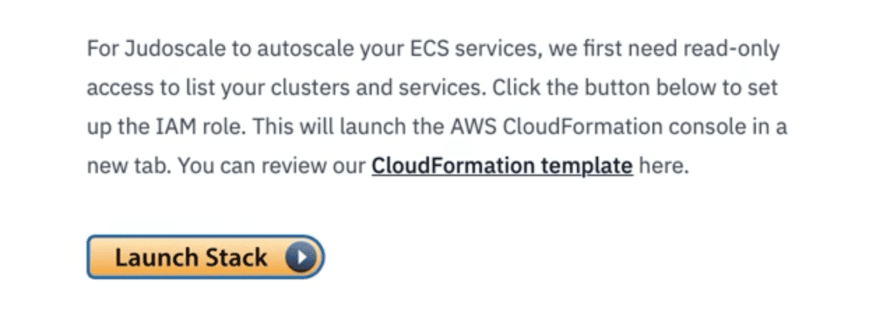 Screenshot: setting up ECS team in Judoscale