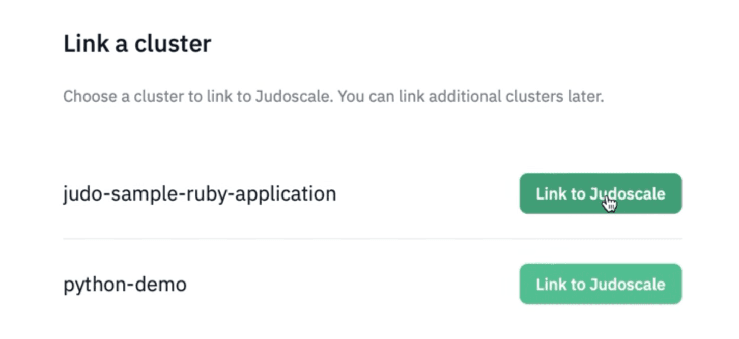 Screenshot: link a cluster