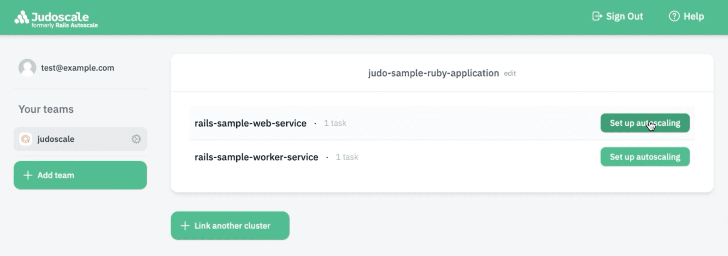 Screenshot: Judoscale team dashboard listing Render services