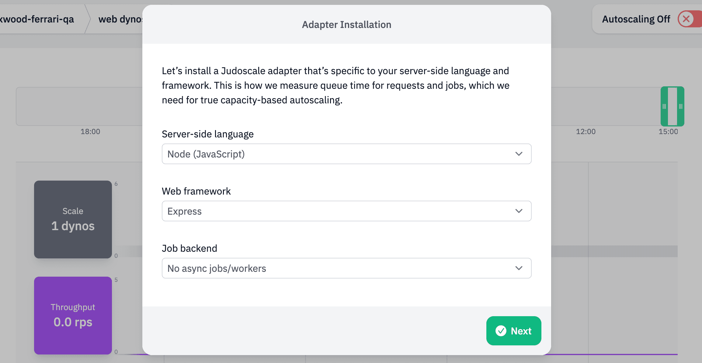 Screenshot: Judoscale adapter installation instructions