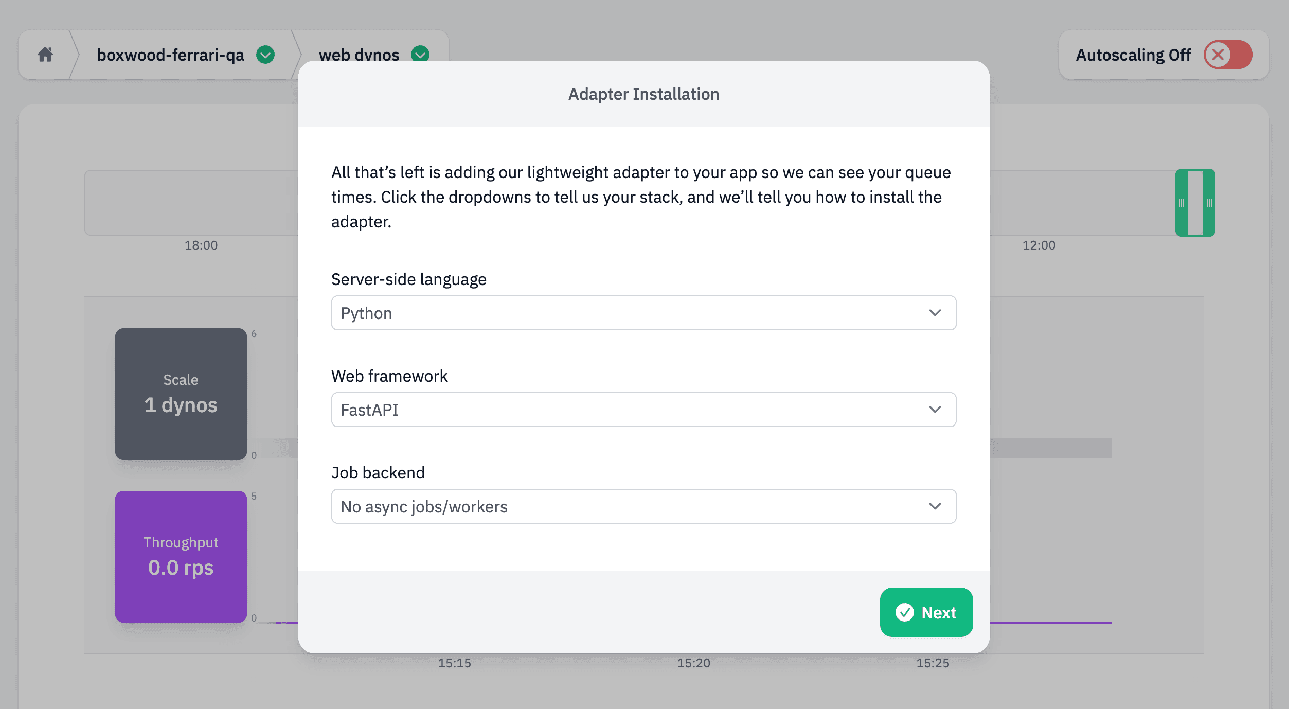 Screenshot: Judoscale adapter installation instructions