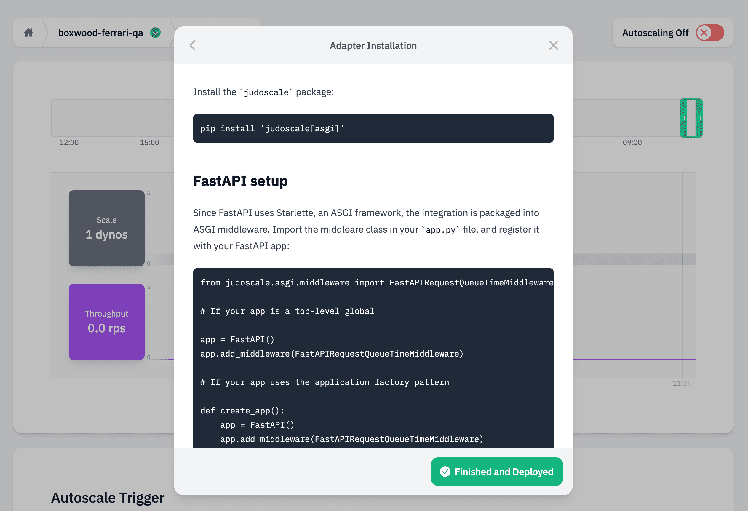 Screenshot: Judoscale adapter installation instructions
