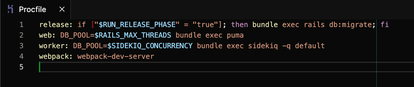 Screenshot: A Procfile with inline environment variables and a conditional process