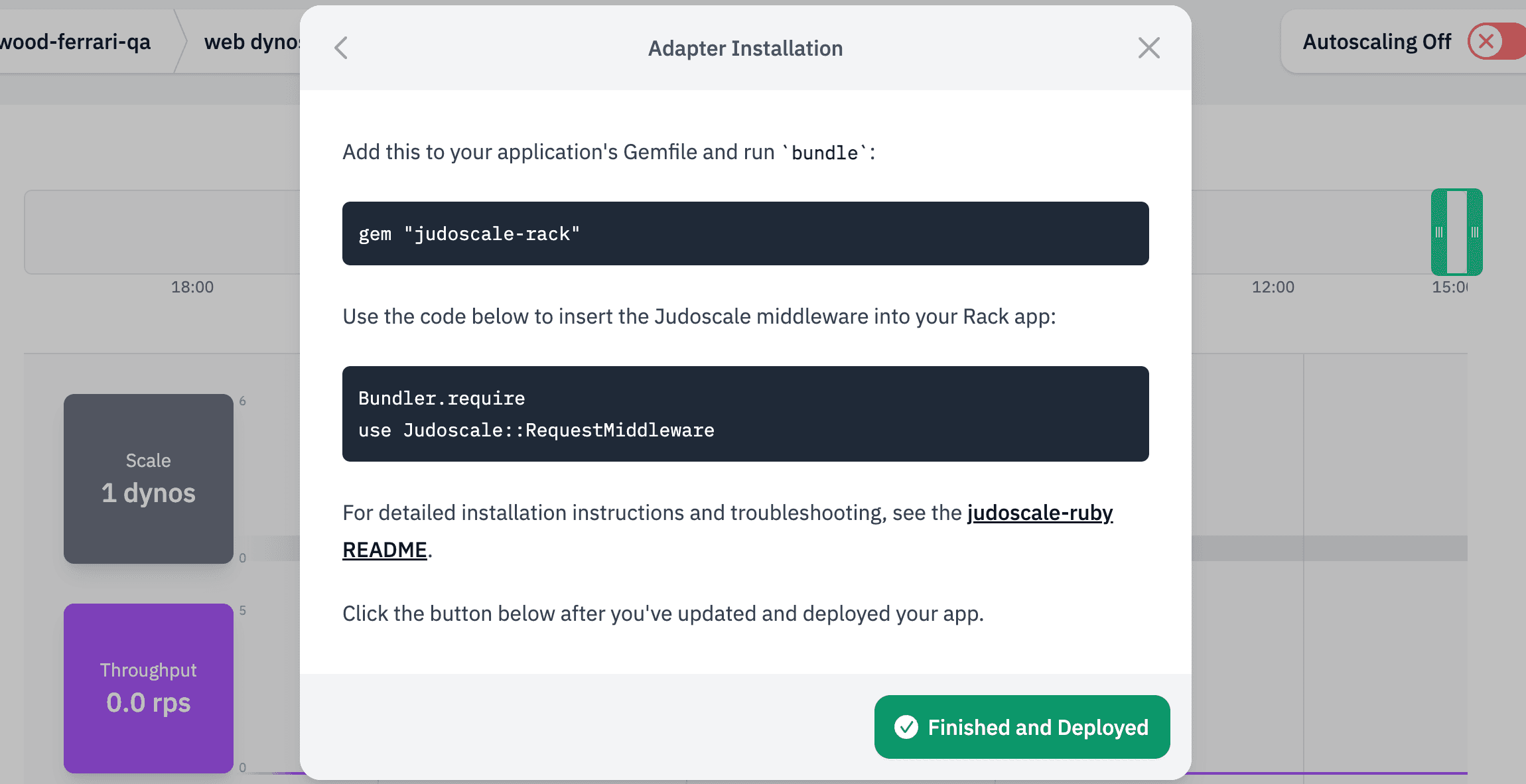 Screenshot: Judoscale adapter installation instructions
