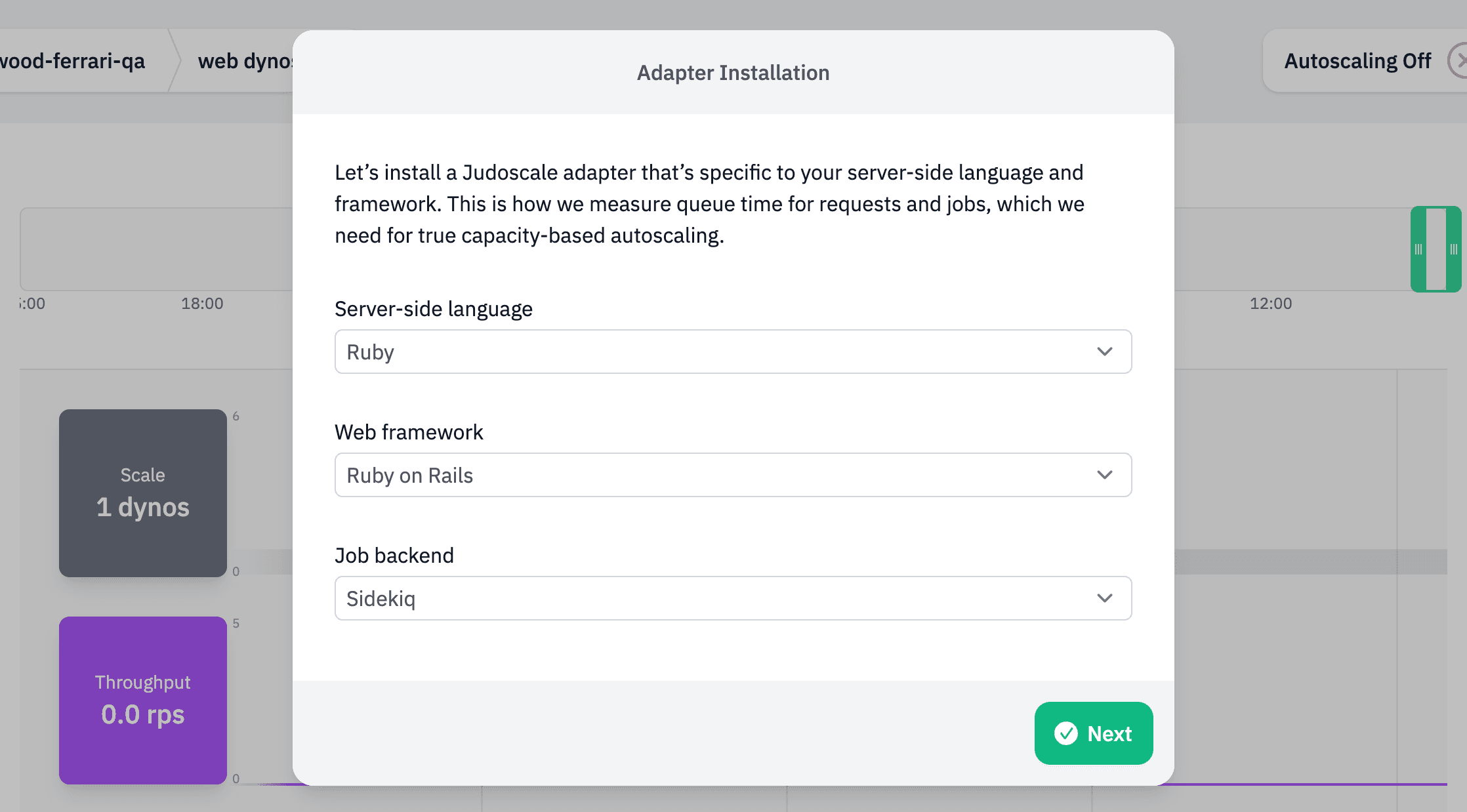 Screenshot: Judoscale adapter installation instructions