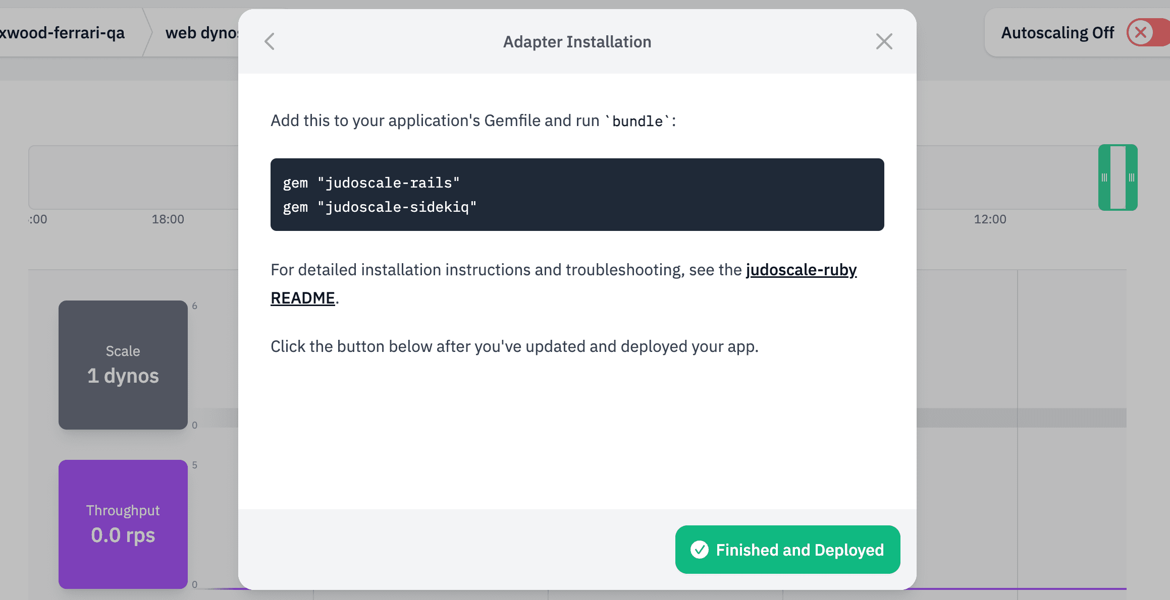 Screenshot: Judoscale adapter installation instructions