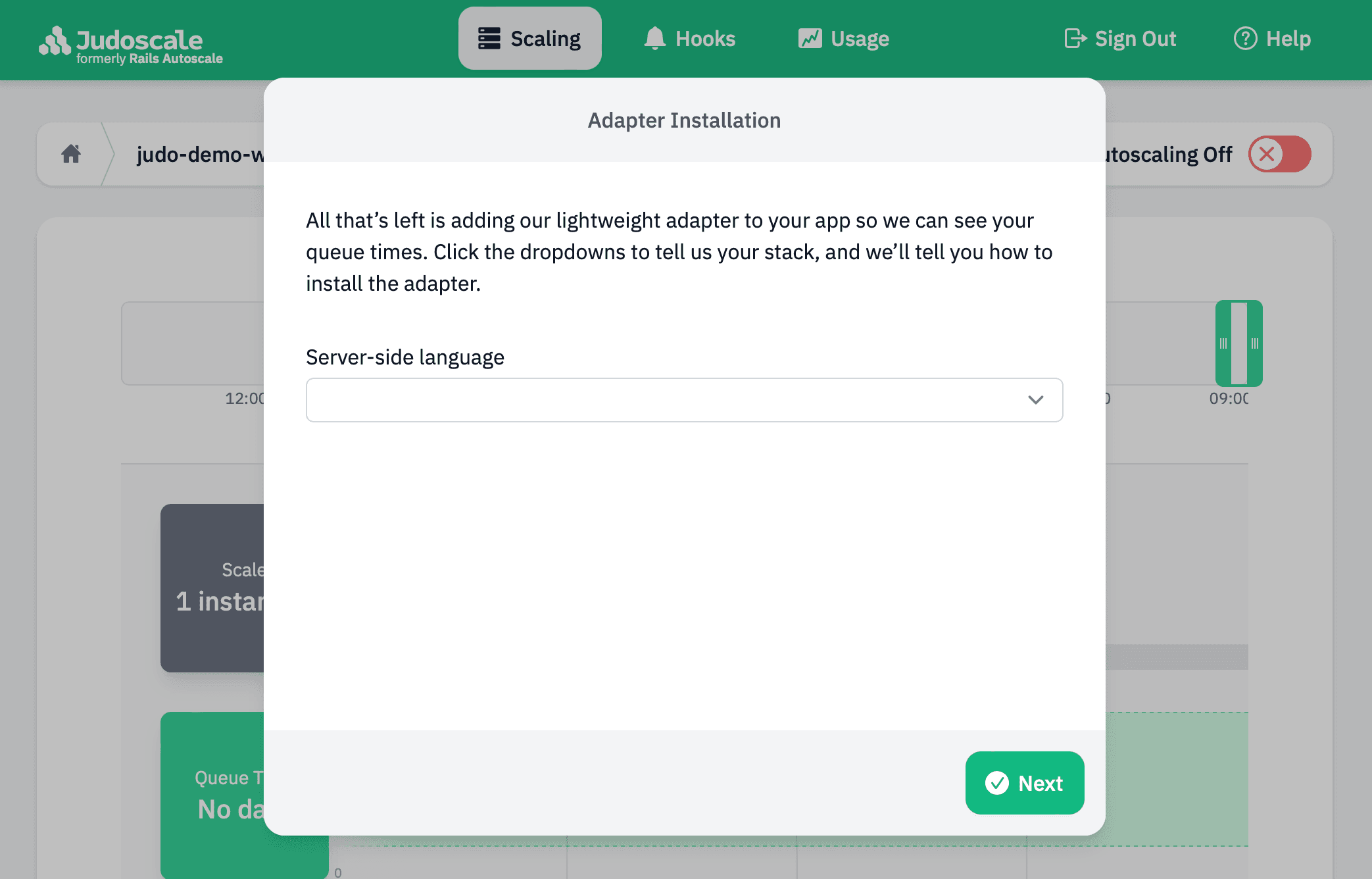 Screenshot: Judoscale adapter installation wizard