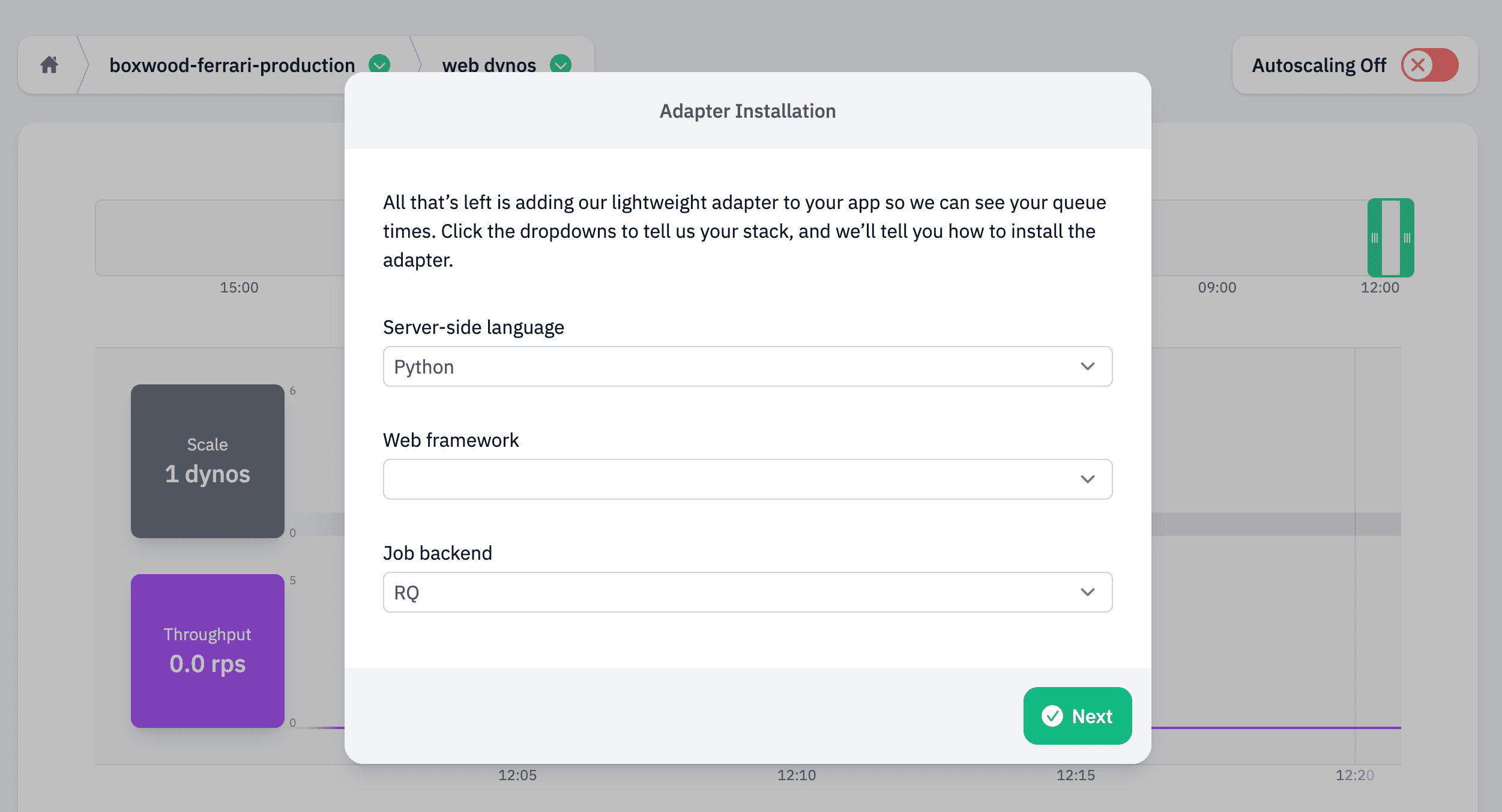 Screenshot: Judoscale adapter installation instructions
