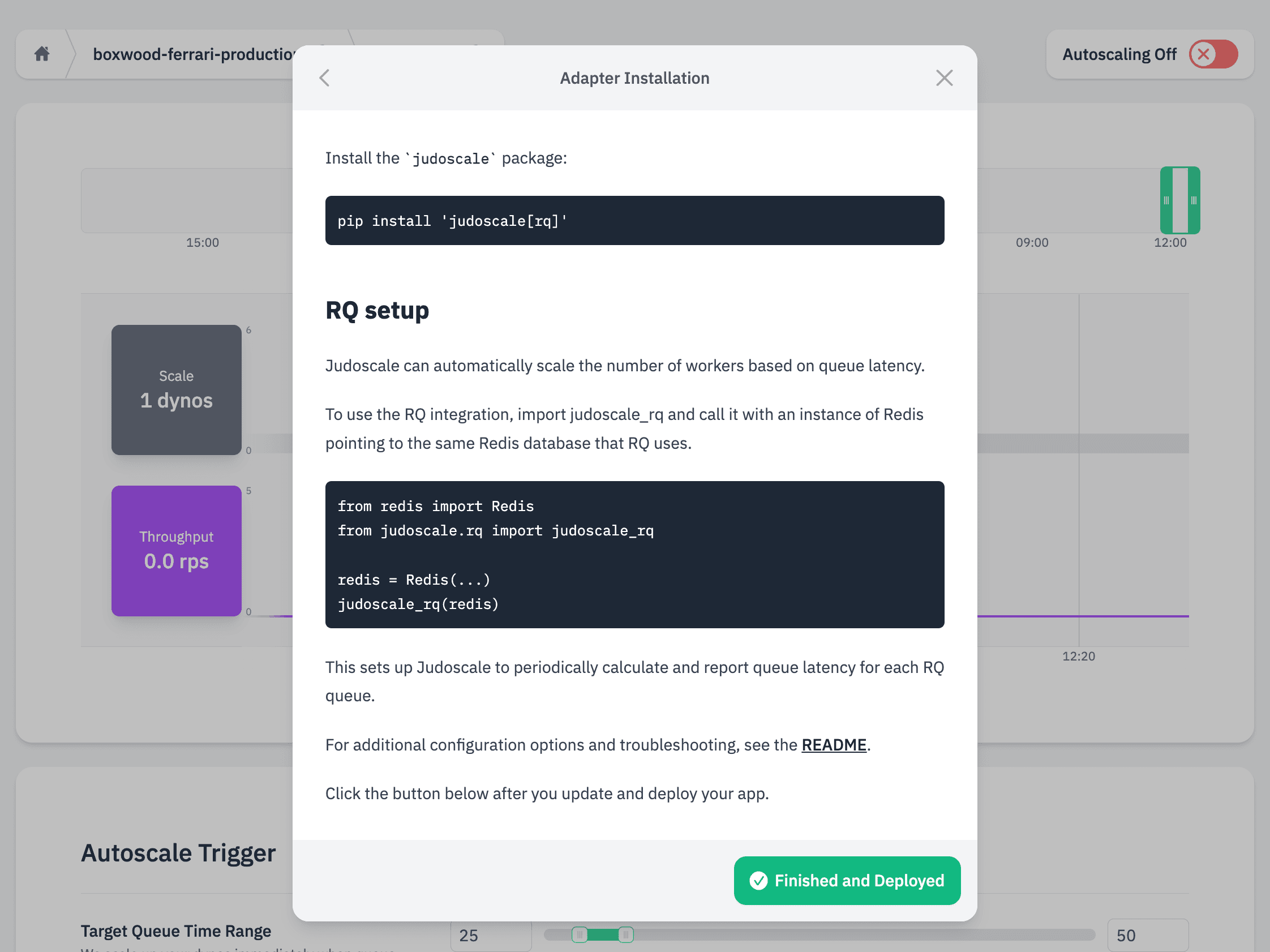 Screenshot: Judoscale adapter installation instructions